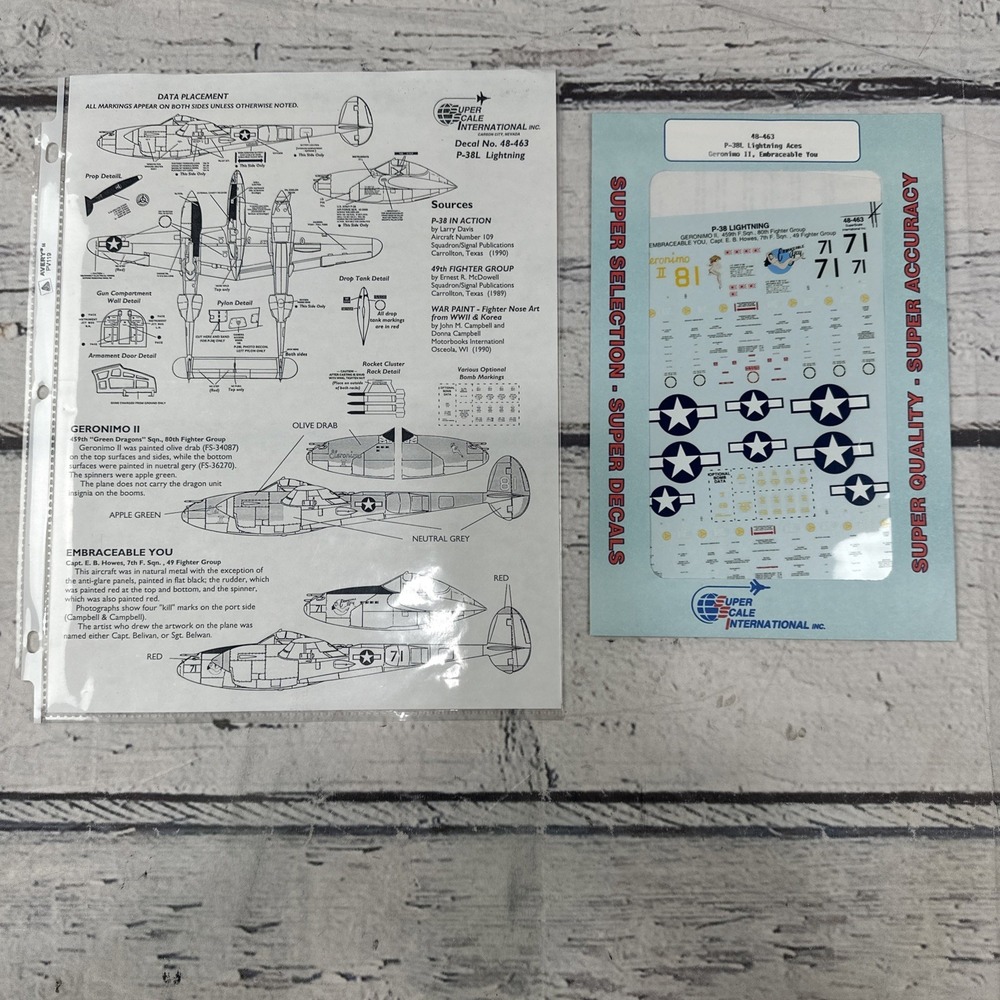 1/48 Superscale Decal 48-463 P‑38 Lightning 459th FS/80th FG,7th FS/49th FG